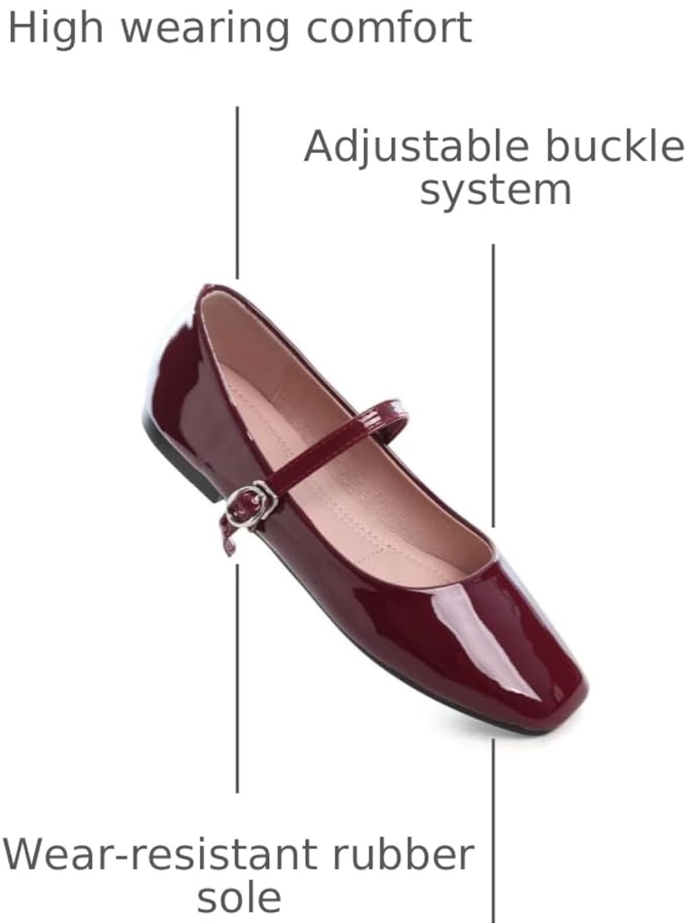 Patent Mary Jane Flats in Burgundy / Wine Red - Picture 2 of 3